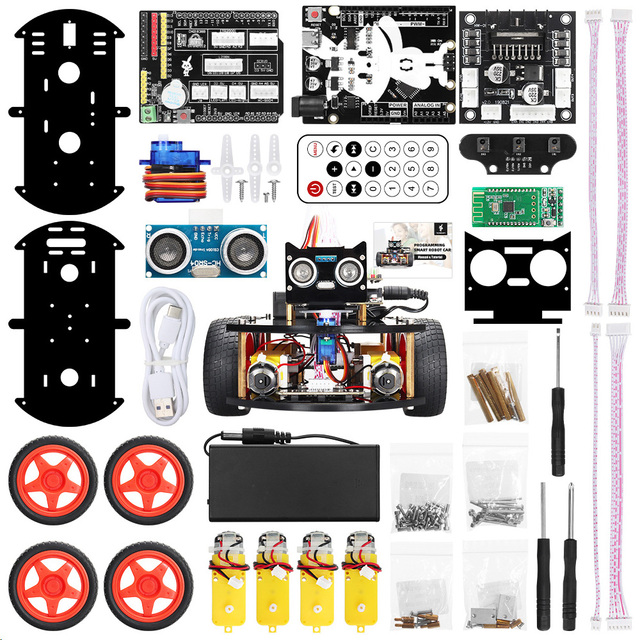 4WD Robotic Starter Kit V3.0 Multi-Function DIY Smart Robot Car Ultrasonic Sensor 328P IDE Programming Plastic Electronic Toy