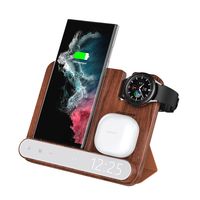Draagbare houten 4-in-1 multifunctionele draadloze oplader, nachtkastlampje, digitale wekker, 15W snellaadstation