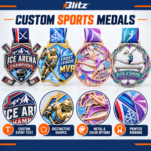 Médailles de compétition personnalisées pour le hockey sur glace et la gymnastique avec des motifs métalliques en relief et des rubans personnalisés pour les récompenses des tournois - Product Image 4
