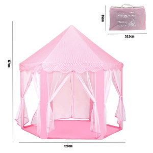 Venta al por mayor Rosa encantadora tienda de juegos portátil plegable hexagonal <span class=keywords><strong>niñas</strong></span> interior jugar princesa Castillo niños tienda de juegos casa - Product Image 2