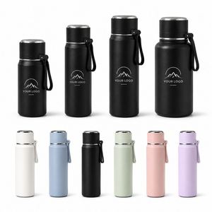 Custom Logo Double Wall Outdoor Gym Stainless Steel Vacuum Insulated Water Bottle Portable Sport Thermal <b>Flask</b> with Handle Strap - Product Image 1