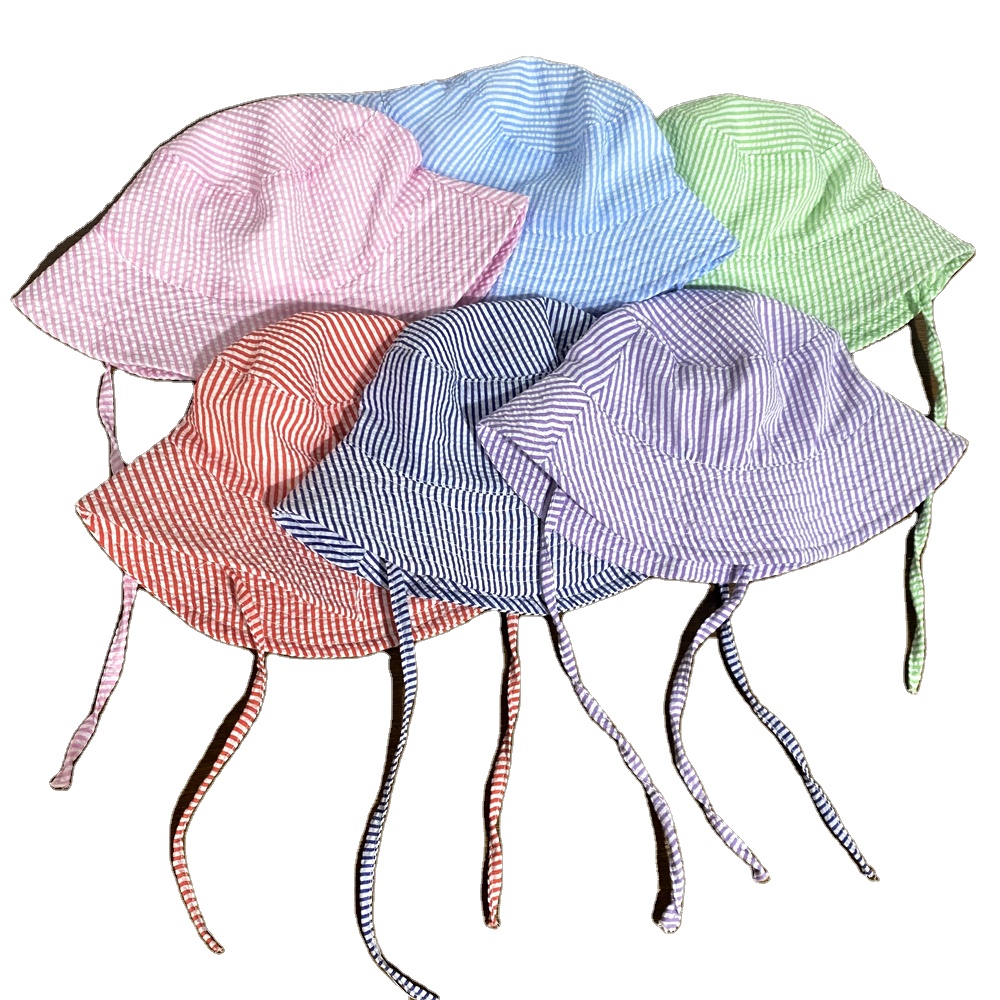 Оптовая продажа, Детская Солнцезащитная шляпа Monogrammed Seersucker, Высококачественная удобная Панама для малышей