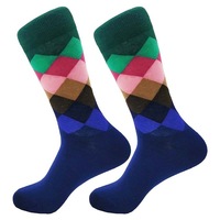 Chaussettes amusantes pour hommes, motif diamant fin, motif argyle, tube tridimensionnel, géométrique, drôle, grande taille, coton peigné