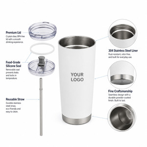 Custom Logo 20oz Vacuum Insulated Tumbler Stainless Steel Slim Travel Mug With Straw Reusable Coffee Cup For <b>Hot</b> Cold <b>Drinks</b> - Product Image 2