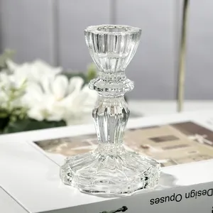 Table Wedding Dinning Party Clear Glass Candlestick Holder Crystal Decorative Candle Stand Centerpiece