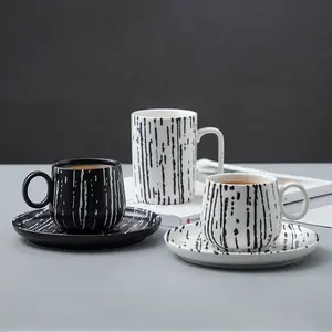 Ceramic Coffee Cup And Saucer Set Porcelain Mug Cappuccino Latte Cup Ceramic Matte Black/White Glaze Coffee & Tea Sets