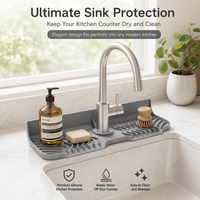 Tapis de robinet en silicone multi-usages, attrape-gouttes et support pour éponge, protection anti-éclaboussures à bords surélevés, organisateur de cuisine gain de place