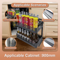 Meuble de rangement encastré moderne avec plateau rotatif Lazy Susan, panier coulissant en verre Magic Corner à 2 niveaux et 4 étagères pour vaisselle et casseroles