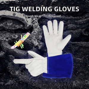 ถุงมือนิรภัยหนังนิ้วทิค14นิ้วแบบกำหนดเองปราศจากซิลิโคนทนความร้อนสำหรับงานเชื่อมไฟฟ้า - Product Image 2