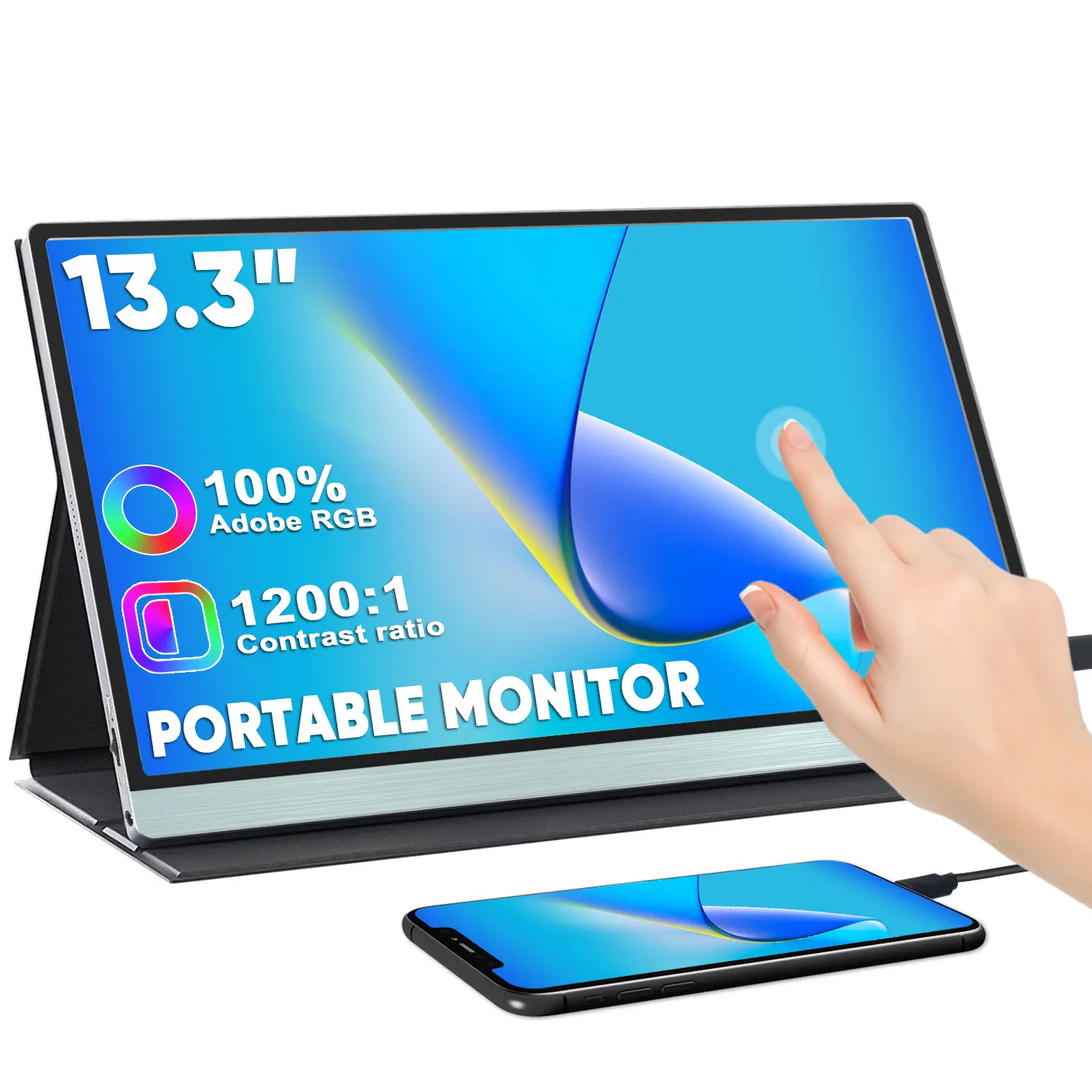 Moniteur tactile portable 13.3 pouces 1080P 1200:1 100% de sRGB gamme de couleurs écran tactile moniteur de jeu portable pour ordinateur portable ps5