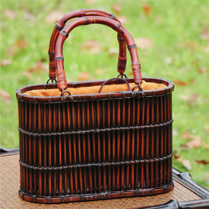 Handmade Bamboo Woven Tote Bag Solid Color Distressed Finish Women's <b>Beach</b> Bag Tea Set Storage <b>Accessory</b> - Product Image 3