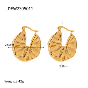 Partager 18k plaqué or en acier inoxydable forme d'éventail rond J & D Design Hoop boucle d'oreille <span class=keywords><strong>texte</strong></span> - Product Image 2