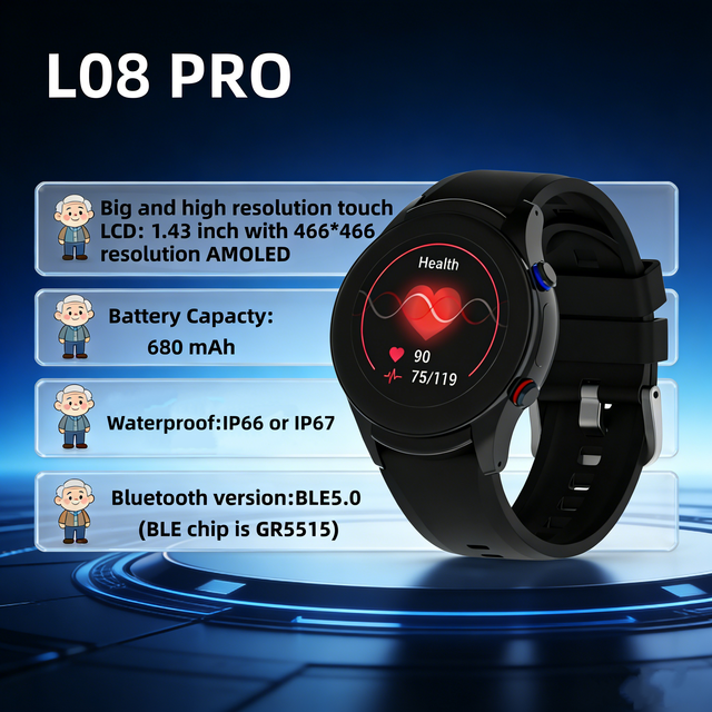 L08 PRO Health Smart Watch, 1.43" AMOLED, 680mAh, BLE5.0