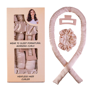 Hot Bán Satin Heatless Tóc Curler Mềm Ngủ Tóc Con Lăn Thiết Lập Không Có Nhiệt Curling Rod Headband Với Scrunchies Và Clip - Product Image 5