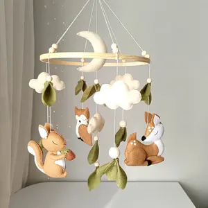 Nouveau mobile suspendu pour enfants, jouets Montessori, adorable écureuil, élan, hibou, mobiles pour berceau cousus à la main, décoration de chambre de bébé, artisanat - Product Image 2