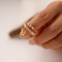 2025 nouvelle bague en acier au titane ouvert en diamant incrusté d'étoile d'octet ne se décolore pas la niche de couleur tout anneau rétro de haute qualité
