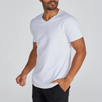 T-shirts pour hommes à coupe classique et ourlet arrondi, extensibles dans les quatre sens, col en V, en coton, polyester et élasthanne, à manches courtes, à prix avantageux