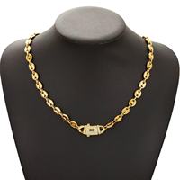 Chaîne de collier en acier inoxydable plaqué or pour homme 6/8/10 grains de café avec fermoir en S en diamant