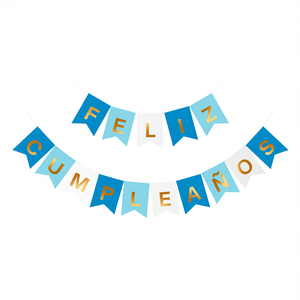 Bannière de fête Joyeux Anniversaire Bleu et Or 16 pièces 4M Décoration d'anniversaire - Product Image 3