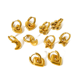 Pendientes Huggie con Forma de Corazón, Estrella, Luna, Flor y Geométricos, de Acero Inoxidable con Baño de Oro de 18k, Joyería para Mujer para Fiestas - Product Image 5