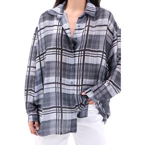 เสื้อเชิ้ตผ้าลินินผู้หญิงลิสบอน แขนยาว ลายสก็อต สไตล์ลำลอง ใส่ได้ทุกวัน ติดกระดุม - Product Image 1