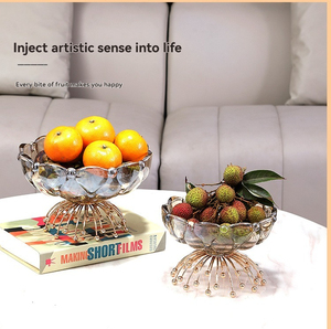 Plateau à fruits en verre cristal doré, plateau à bonbons créatif sur pied haut pour la décoration de la table basse du salon - Product Image 4
