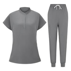Batwing Sleeve Stand Collar Medical <b>Scrub</b> Uniform <b>Set</b> Short Sleeve Top Pants Unisex Work Clothes Custom Embroidery Available - Product Image 6