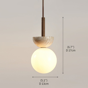 Lampe suspendue Orbis minimaliste Wabi-sabi nordique en travertin, bois et verre, vente en gros, production OEM, directement de l'usine - Product Image 3