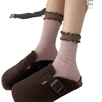 Chaussettes mi-mollet INS à double couche en dentelle pour femmes Chaussettes en coton peigné de style JK pour l'hiver pour la célébrité Internet