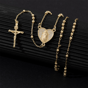 Collar con Cruz KOMI <span class=keywords><strong>para</strong></span> <span class=keywords><strong>Mujer</strong></span>, Chapado en <span class=keywords><strong>Oro</strong></span> <span class=keywords><strong>de</strong></span> <span class=keywords><strong>14K</strong></span>, con Corazón <span class=keywords><strong>de</strong></span> Circonita Cúbica, Centro <span class=keywords><strong>de</strong></span> la Virgen María, Cadena <span class=keywords><strong>de</strong></span> Eslabones con Cuentas Redondas <span class=keywords><strong>de</strong></span> 3mm, Collar <span class=keywords><strong>de</strong></span> <span class=keywords><strong>Rosario</strong></span> <span class=keywords><strong>para</strong></span> <span class=keywords><strong>Mujer</strong></span> - Product Image 1