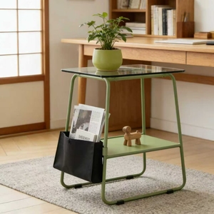 Tavolino da Caffè Nordico Minimalista in Metallo e Vetro con Vano Contenitore per Piccoli Appartamenti, Soggiorno, Camera da Letto, Arredamento Casa - Product Image 5