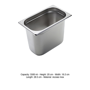 ถาดใส่อาหารสแตนเลส 18/10 GN 1/4 ขนาด 26.5 × 16.2 × 20 ซม., น้ำหนัก 1000 กรัม Inox Inox Macel - Product Image 3