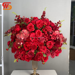 SMOOTH Vente chaude Grande composition florale en forme de boule de roses pour centres de table de mariage, boule de fleurs artificielles rouges en soie - Product Image 1