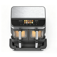 Friteuse à air à double panier, 3 zones indépendantes avec commandes séparées, 8 programmes prédéfinis, grande capacité, cuisson sans huile, facile à nettoyer