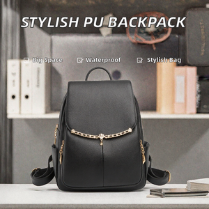 Women's PU Leather Waterproof <b>Backpack</b> with Polyester Lining <b>Large</b> <b>Capacity</b> Soft Stylish Zipper for Commuting and School Use - Product Image 2