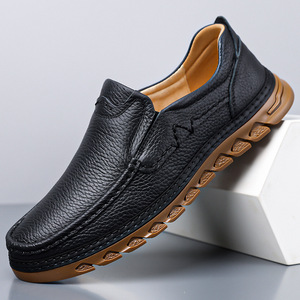 Zapatos Casuales de Hombre, Cómodos, de Primera Capa de Piel Vacuna, Transpirables, Cosidos a Mano, Estilo Slip-On - Product Image 3