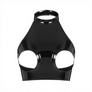 Reggiseno Erotico Sexy con Spalline Incrociate in Pelle Verniciata PVC Lucida Stile Europeo-Americano, che Mostra il Scollo - Product Image 1