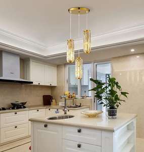 Candelabro de cristal moderno de 3 luces, iluminación colgante de techo con acabado dorado para sala de estar, comedor, decoraciones para el hogar - Product Image 2