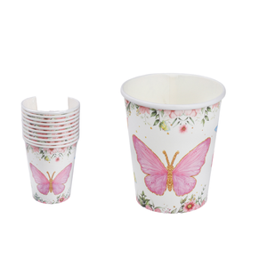 10 Uds 250ml vasos de papel Kraft desechables diseño de mariposa Impresión de lámina dorada logotipo personalizado estilo de pared única fiestas eventos Peiyong - Product Image 1