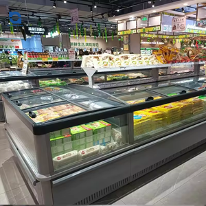 Commercial Horizontal Deep Island Freezer Glass <b>Door</b> Island Display Freezer Supermarket Freezer for Frozen Food - Product Image 3