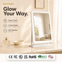 Miroir de maquillage HD avec éclairage, cadre ABS blanc 25x30cm, capteur tactile, rotation à 360°, trois couleurs de lumière réglables