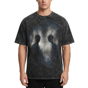 Camiseta Gráfica TOPSHOW con Logo Personalizado, Negra, Lavado Ácido, Hombros Caídos, para Hombre, Estilo Urbano, Tallas Grandes - Product Image 1