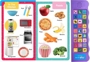 Livre sonore personnalisé Premiers mots 27 boutons à presser pour entendre des sons d'objets courants (ballon, chien, bus) Pages en carton interactives OEM - Product Image 2