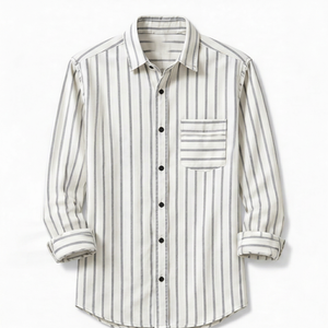 Chemise décontractée en popeline de coton rayée pour homme, manches longues, col rabattu - Product Image 1