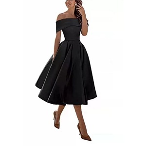 Off The Shoulder Satin A Line Midi Dress For Women Party Evening Wear - Product Image 4
