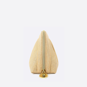 Élégante Trousse de Maquillage Plissée en Polyester Effet Lin Pailleté Champagne avec Fermeture Éclair Dorée Personnalisable pour Voyage et Rangement de Produits de Beauté - Product Image 3