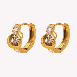 <span class=keywords><strong>Orecchini</strong></span> <span class=keywords><strong>a</strong></span> <span class=keywords><strong>Cerchio</strong></span> Dreamshow in Acciaio Inossidabile Placcato Oro con Zirconia Cubica Quadrata, Gioielli per Donne - Product Image 1