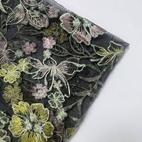 Tissu en dentelle brodée florale 3D, maille de tulle pour robe de soirée africaine, broderie multicolore verte et bleue pour la couture féminine