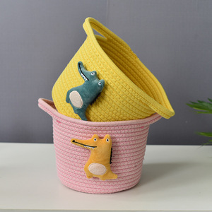 Cotton Rope Storage <b>Baskets</b> Round Handmade Toy Organizer Desktop Storage Bucket <b>Woven</b> <b>Basket</b> 100 Cotton - Product Image 2