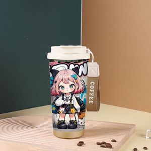 18oz Cartoon Coffee <b>Cup</b> Ceramic Inner Liner <b>Insulated</b> <b>Cup</b> Portable Straw <b>Cup</b> Children's <b>Insulated</b> <b>Cup</b> Wholesale - Product Image 2